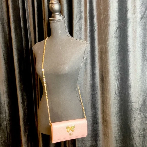 Gucci Marmont Gold Butterfly pink leather wallet crossbody - Picture 2 of 13